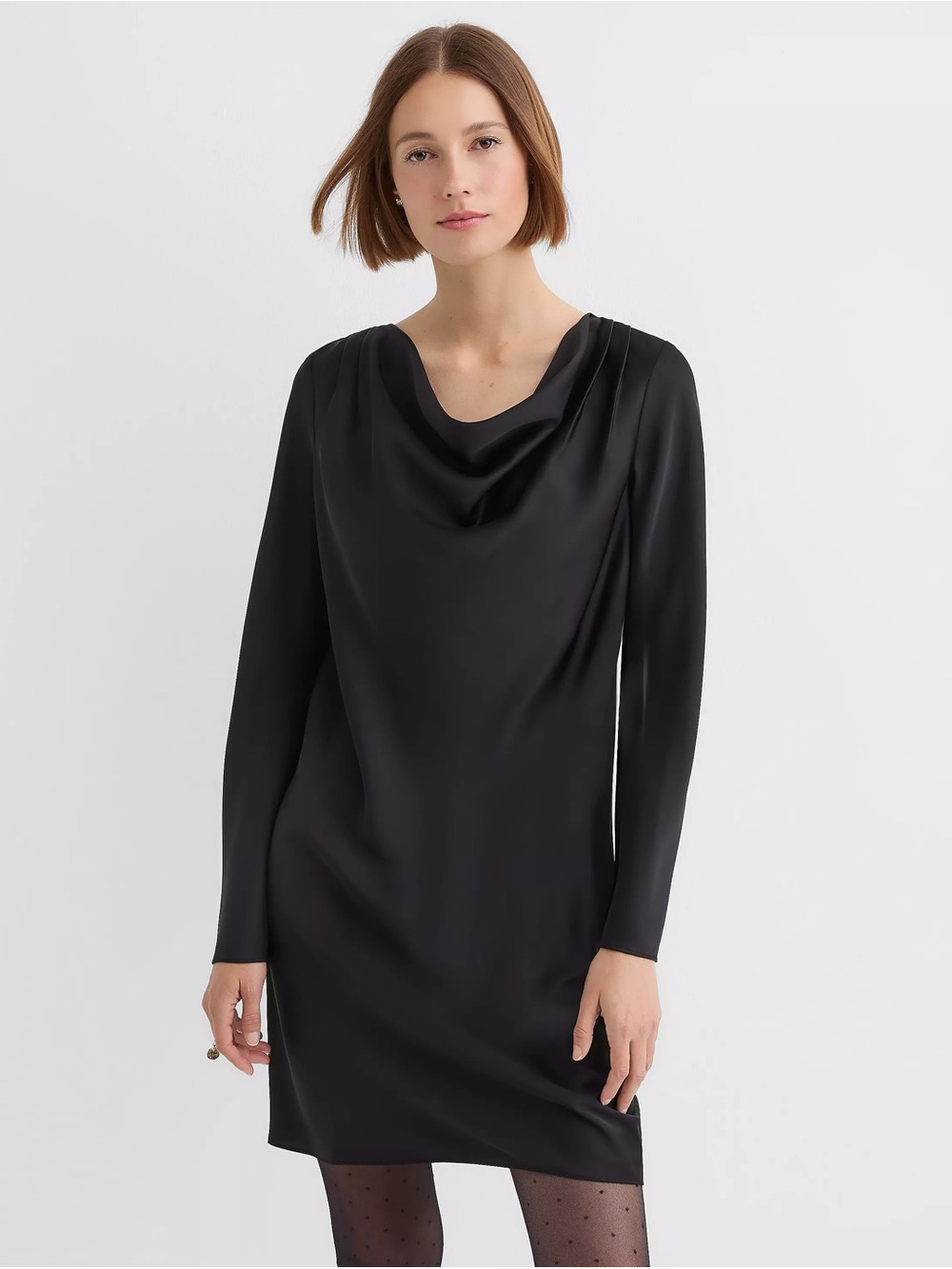 LOFT Black Long-Sleeve Cowl-Neck Dress